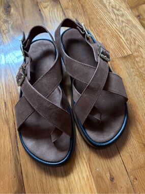 Free People Brown Suede Crisscross Buckle Sandals
